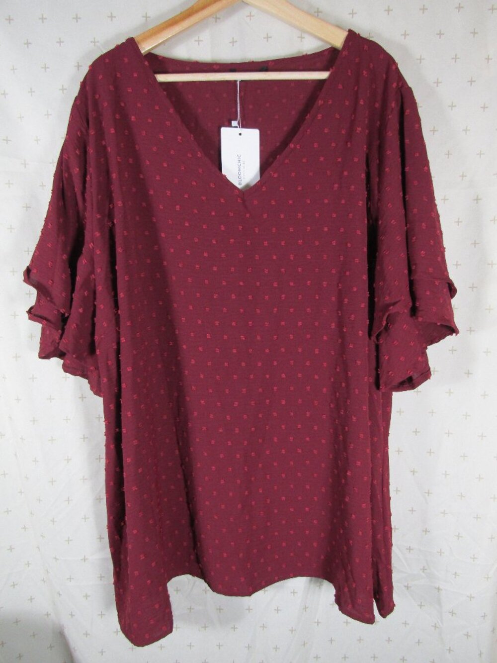 Bloomchic Burgundy Ruffle Sleeve Top Women's Plus Size 28
